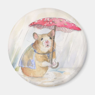 Aimant Rainy Day - Hamster avec parapluie de champignons