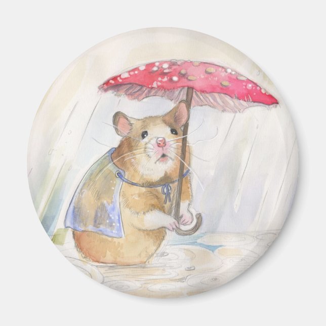 Aimant Rainy Day - Hamster avec parapluie de champignons  (Devant)
