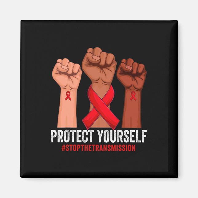 Aimant Raising Hand Protect Yourself HIVAIDS Awareness Re (Devant)