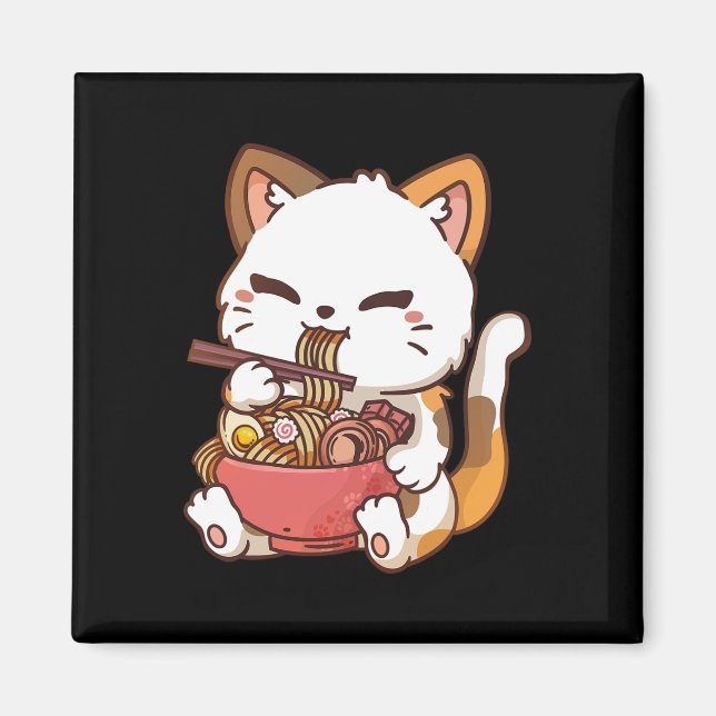 Aimant Ramen Chat Anime Kawaii Chat Manger Ramen (Devant)