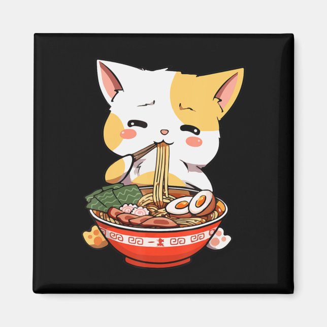 Aimant Ramen Chat Manger des nouilles Kawaii Anime Merch  (Devant)