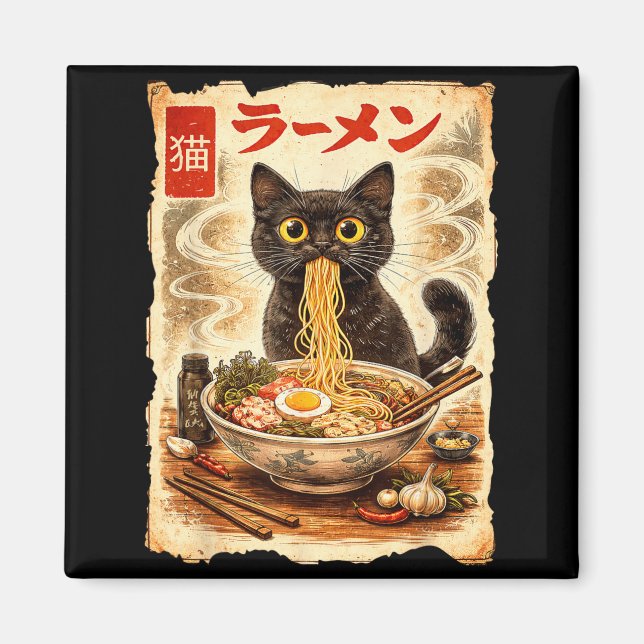 Aimant Ramen de chat animé japonais graphique de chat drô (Devant)
