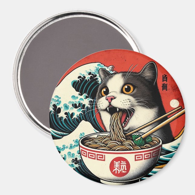 Aimant Ramen de chat Art japonais Style vintage (Recto/Verso)