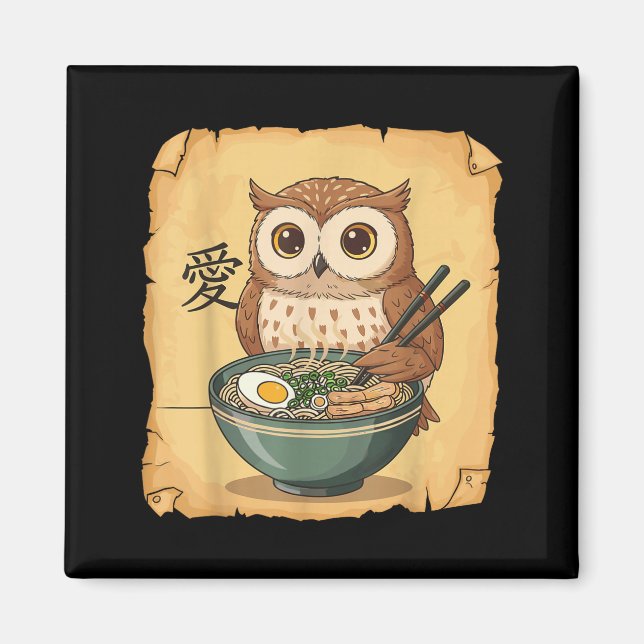 Aimant Ramen Owl Noodle Kawaii Lover Japanese Funny Graph (Devant)