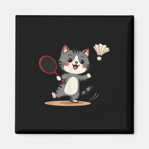 Aimant Raquette de badminton drôle chat mignon volant hom