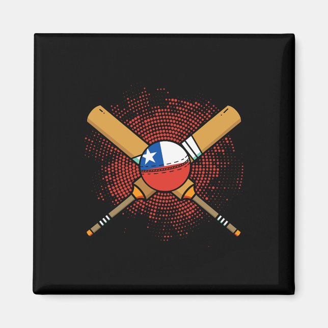 Aimant Raquette de cricket chilienne et drapeau Ll du Chi (Devant)
