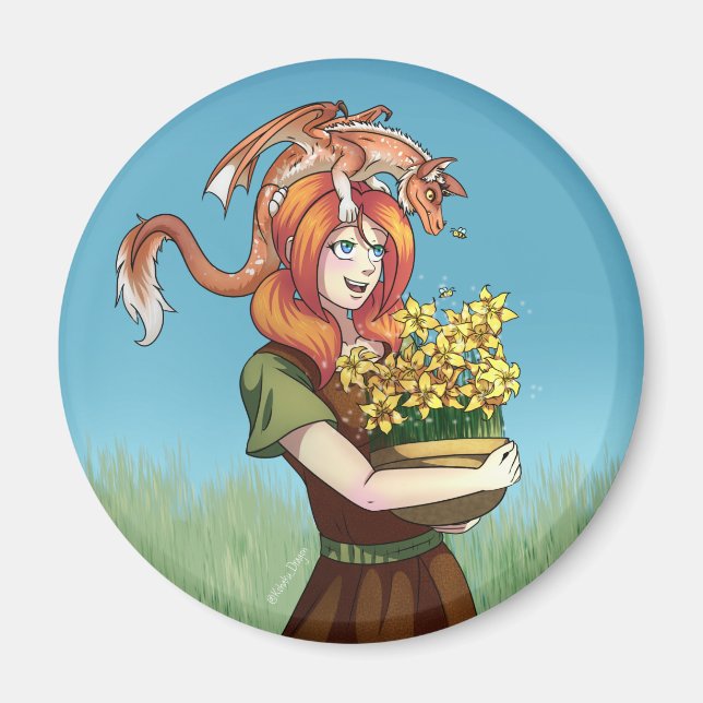 Aimant Rassembler les fleurs avec un dragon (Devant)