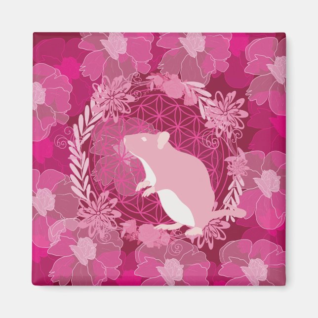 Aimant rat,fleur de vie, rose, mandala,zen,chakra,patte (Devant)