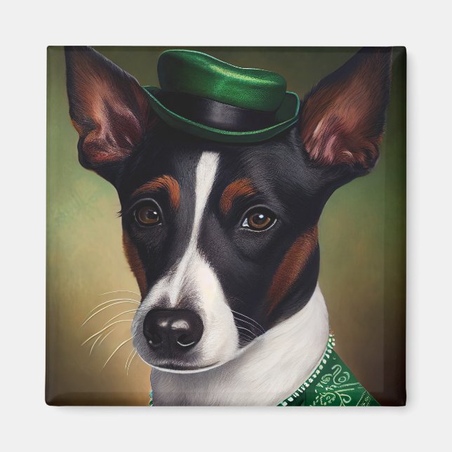 Aimant Rat Terrier Chien en robe de fête St. Patrick (Devant)