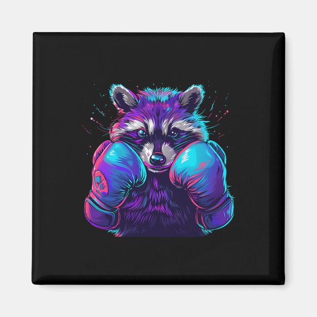 Aimant Raton laveur boxeur avec gants de boxe Kickboxing  (Devant)
