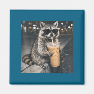 Aimant Raton laveur buvant du café glacé mème animal drôl