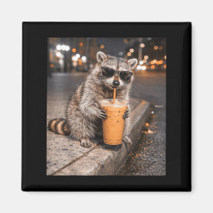 Aimant Raton laveur buvant un café glacé mème animal drôl