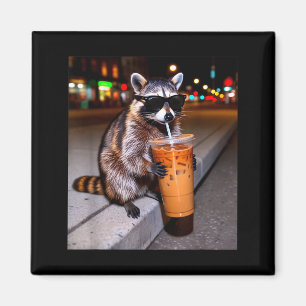 Aimant Raton laveur buvant un café glacé mème animal drôl