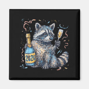Aimant Raton laveur drôle avec boule à facettes champagne