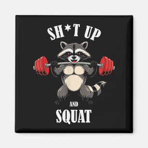 Aimant Raton laveur drôle de fitness squatant musculation