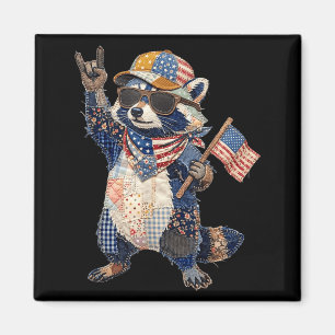 Aimant Raton laveur drôle drapeau américain animal patrio