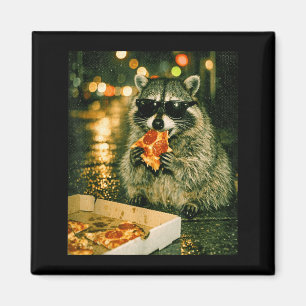 Aimant Raton laveur drôle mangeant une pizza mème animal 