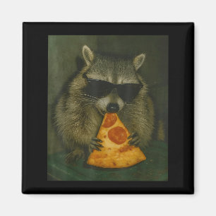 Aimant Raton laveur drôle mangeant Zza Animal Meme Hommes