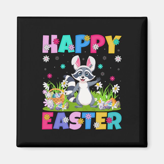 Aimant Raton laveur Joyeuses Pâques Chasse aux œufs Lapin (Devant)