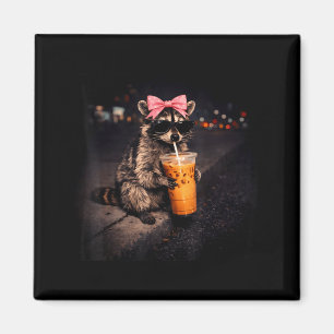 Aimant Raton laveur mignon buvant un café glacé raton lav