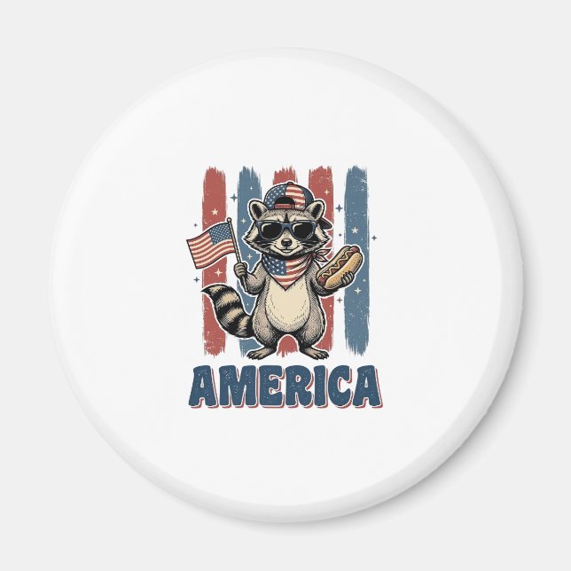 Aimant Raton laveur patriotique America conception de t-s (Devant)
