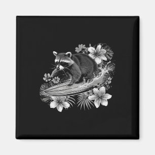 Aimant Raton laveur surfant Hawaï Fleurs d'hibiscus Surfa