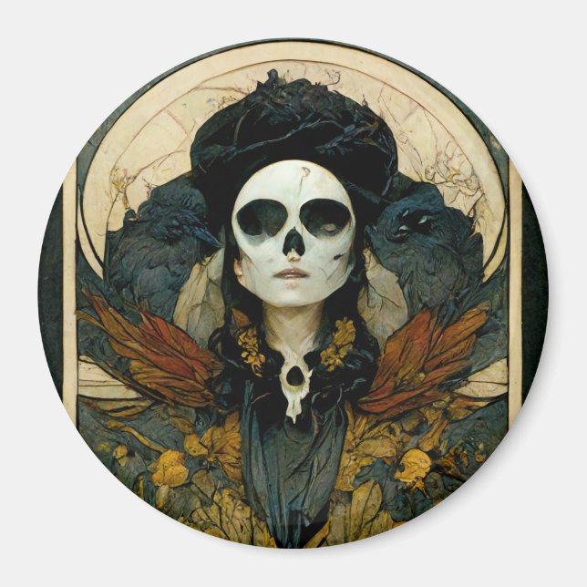 Aimant Raven Sorcière Imaginaire Horreur Goth Gothique (Devant)