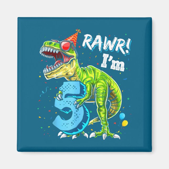 Aimant Rawr I'm 5 5th Birthday T Rex Dinosaur Funny Party (Devant)