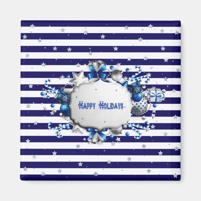 Aimant rayé bleu de Noël (Devant)