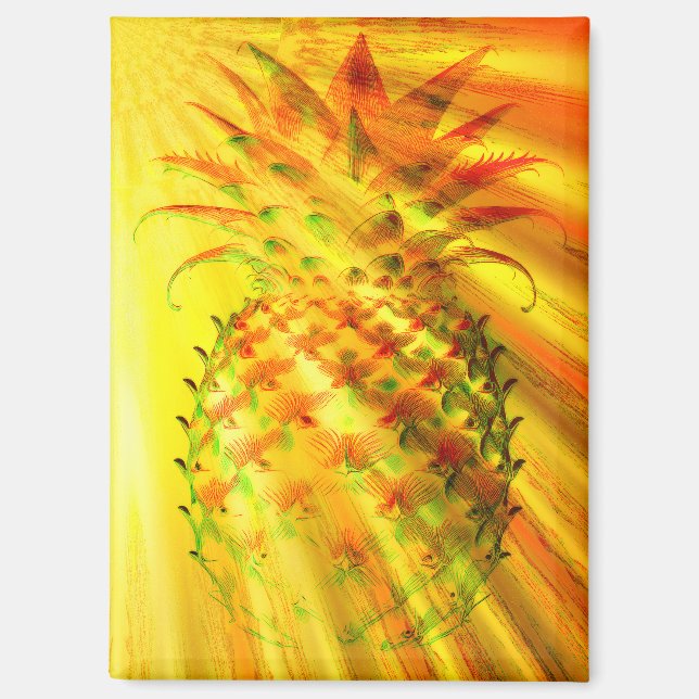 Aimant Rayons dorés traversant un gros ananas (Recto)