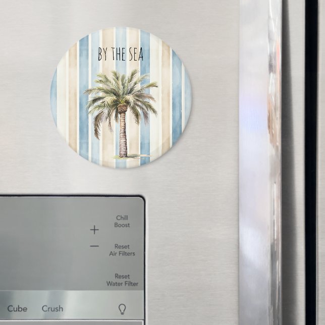 Aimant Rayures Crème Bleues Palmier Tropical (In situ (réfrigérateur))