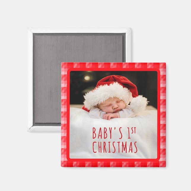 Aimant Rayures diagonales à carreaux rouges de Noël (Recto/Verso)