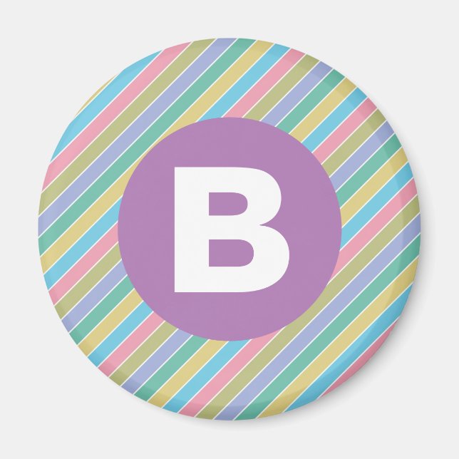 Aimant Rayures diagonales colorées de bonbons Monogramme  (Devant)
