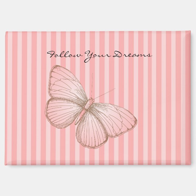 Aimant Rayures roses avec papillon (Recto)