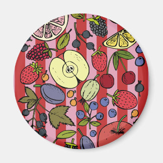 Aimant Rayures roses et rouges avec des fruits colorés