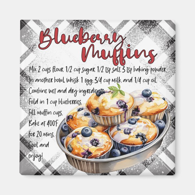 Aimant Recette de muffins aux myrtilles (Devant)