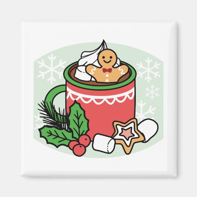 Aimant Réchauffez-vous avec les appels de cacao de neige  (Devant)