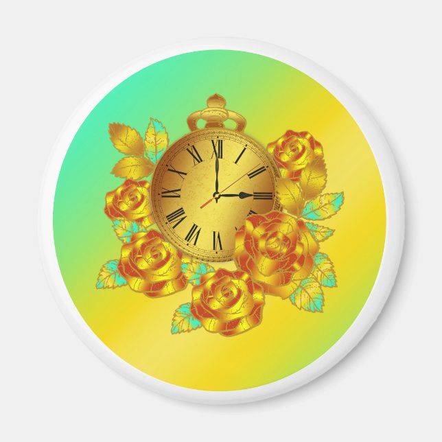 Aimant Red and Gold Flowers and Antique Clock (Devant)