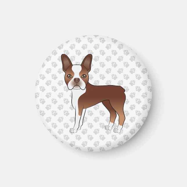 Aimant Red And White Boston Terrier Cartoon Chien & Paws (Devant)