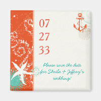 Red Aqua White Nautical Wedding Enregistrer la dat