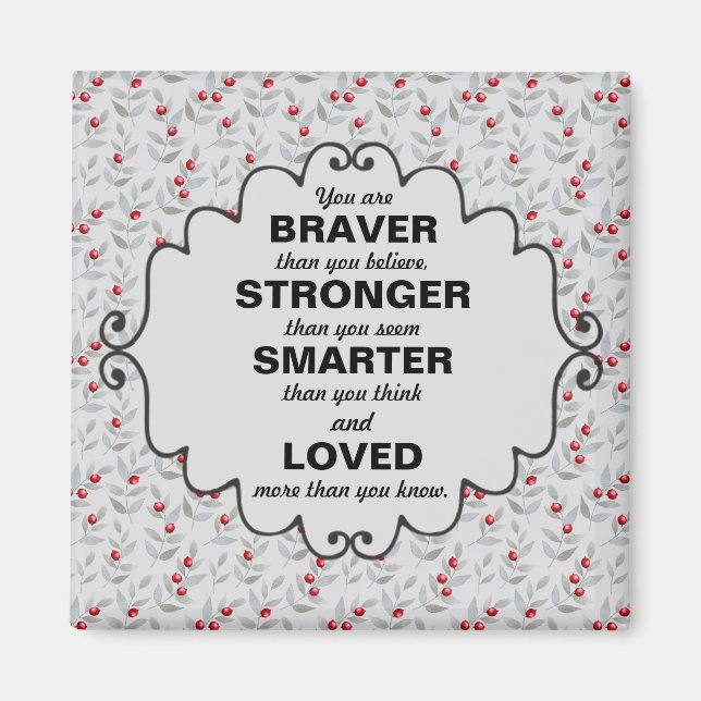Aimant Red Berries Grey Feuilles Mots d'encouragement (Devant)