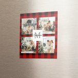 Aimant Red Buffalo Plaid & Collage Photo Avec Initiale<br><div class="desc">Red Buffalo Plaid & Collage Photo Avec Initiale</div>