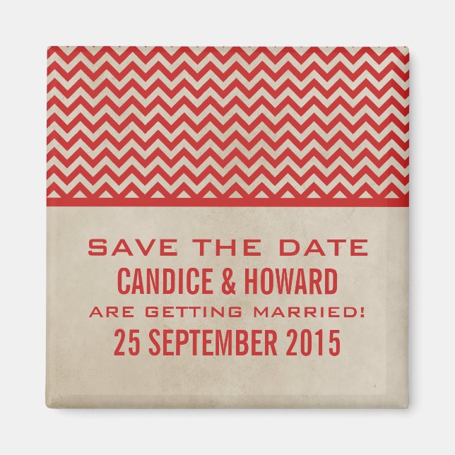 Aimant Red Chic Chevron Enregistrer l'aimant de date (Devant)