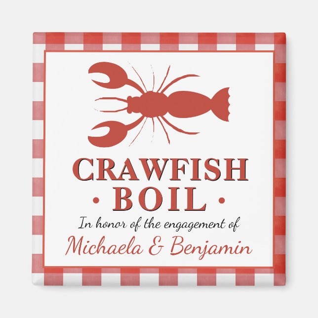 Aimant Red Crawfish Boil Seafood Party Fiançailles Pique- (Devant)