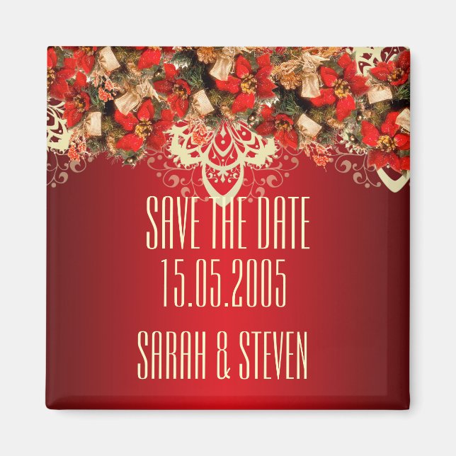 Aimant Red Elegant Christmas Wives Enregistrer la date (Devant)