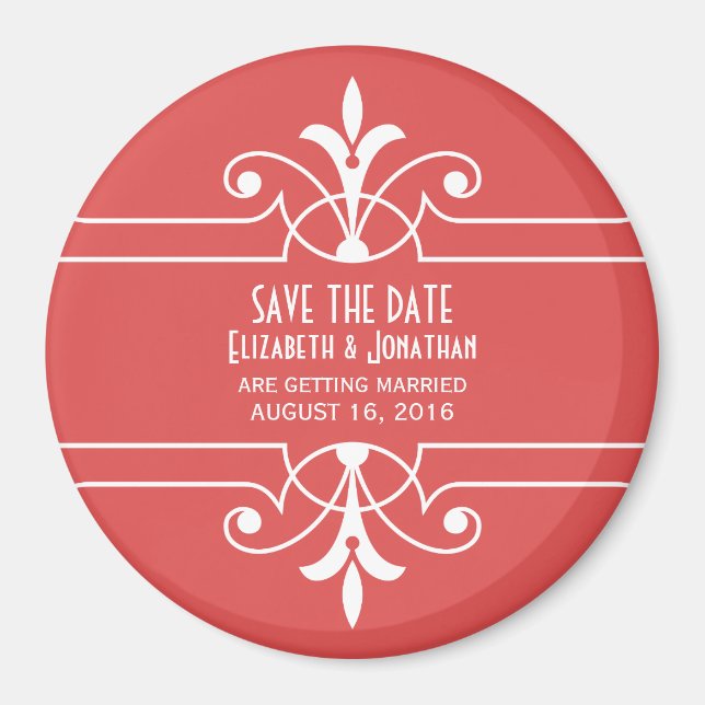 Aimant Red Fancy Ornamental Enregistrer l'aimant de date (Devant)