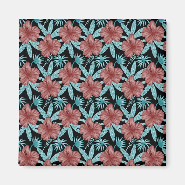 Aimant Red flowers tropical seamless pattern &blue leaves (Devant)