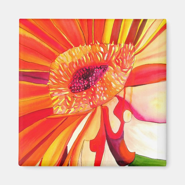 Aimant Red Gerbera flower watercolor painting art (Devant)