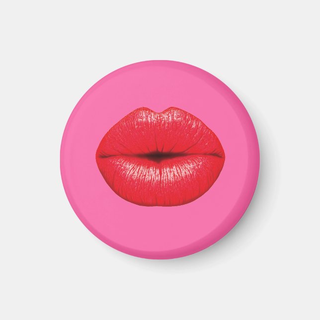 Aimant Red Lipstick big pop art lips on girly pink (Devant)