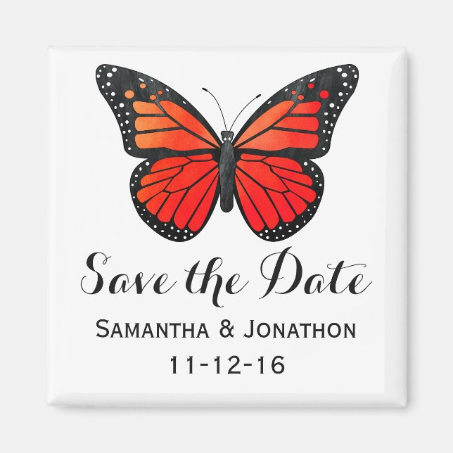 Aimant Red Monarch Butterfly Wedding Enregistrer la date (Devant)